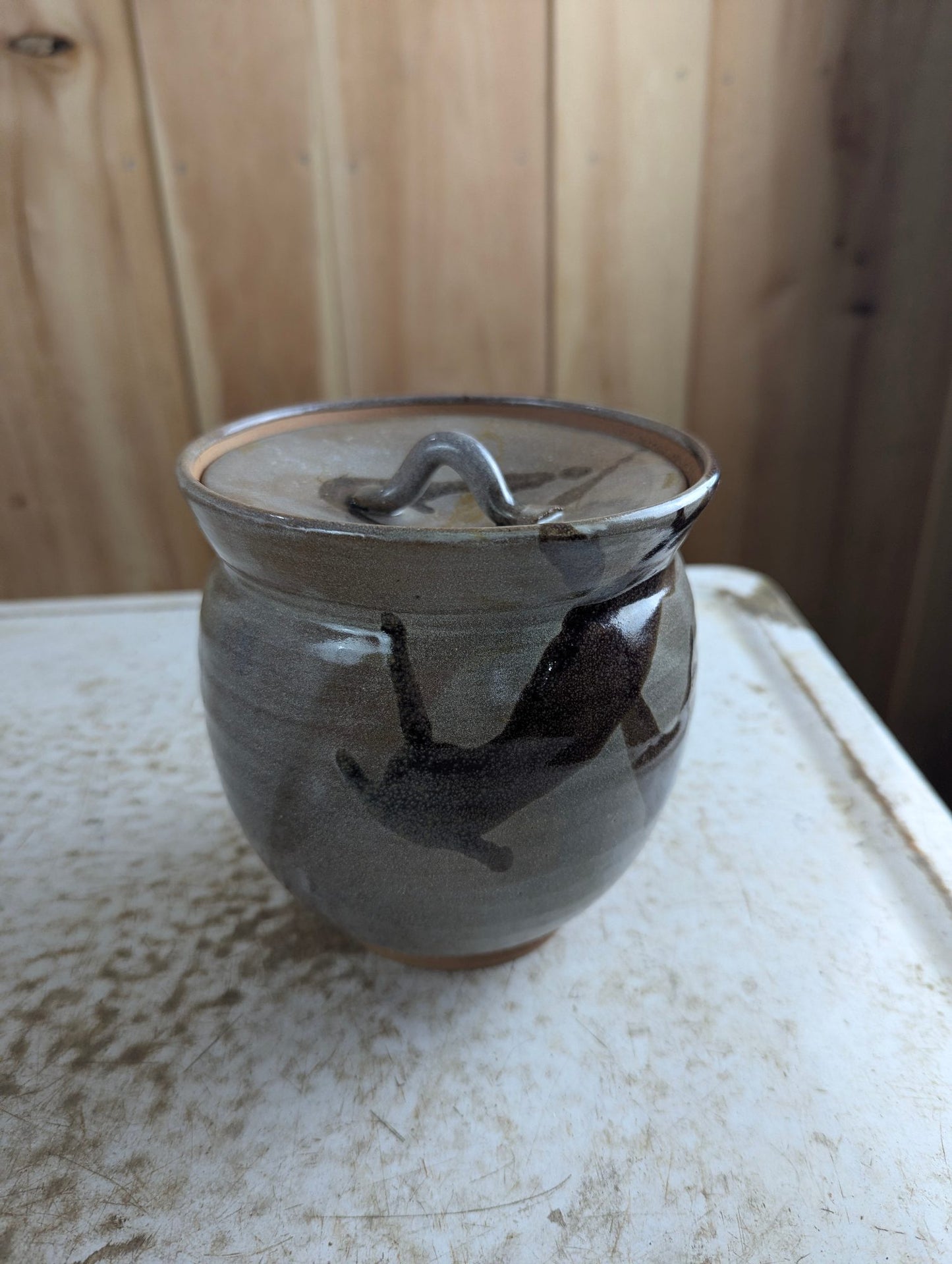 Vintage 5.5" Tall Studio Pottery Ceramic Karatsu Water Jar with Lid