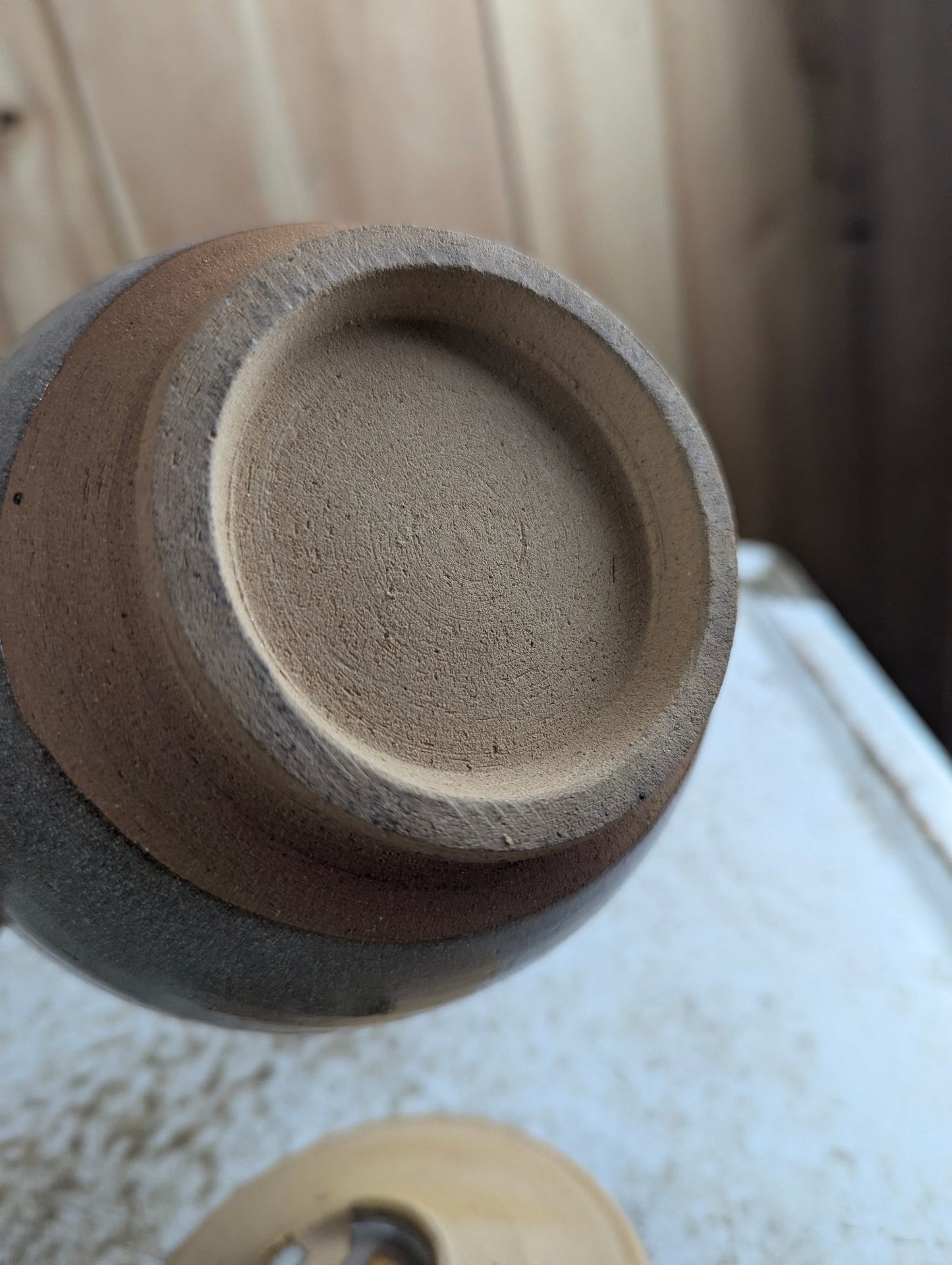 Vintage 5.5" Tall Studio Pottery Ceramic Karatsu Water Jar with Lid