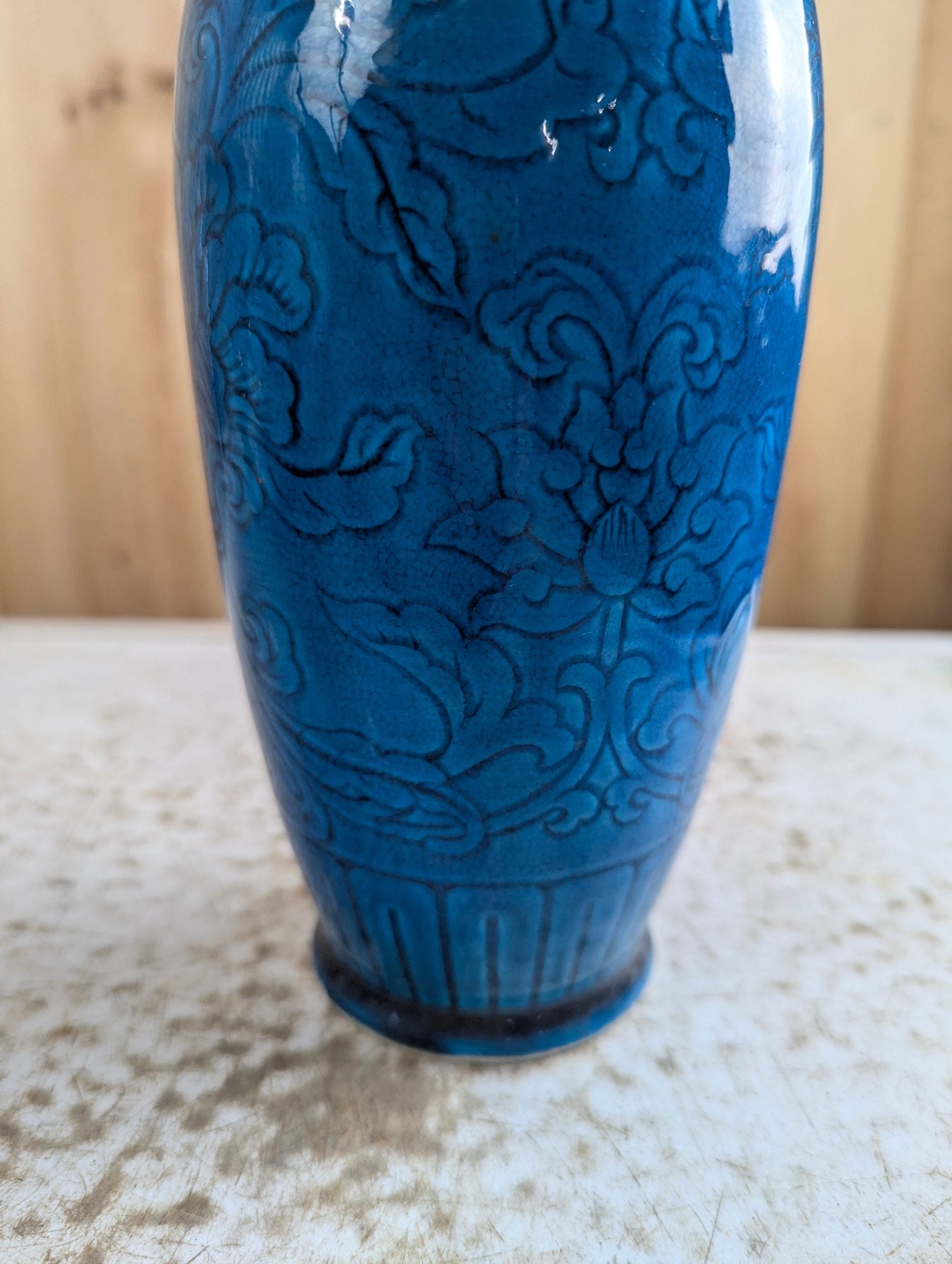 Early 20th Century 10" Turquoise Glazed Chinese Vase - Damaged