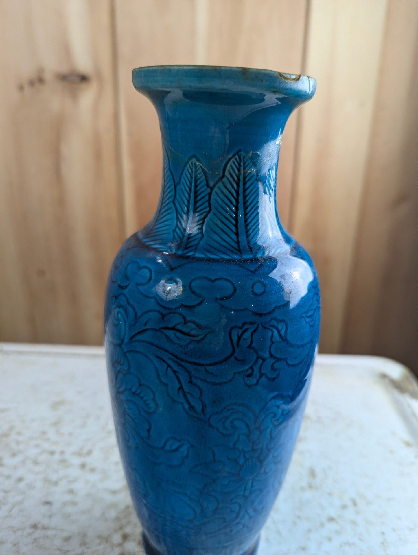 Early 20th Century 10" Turquoise Glazed Chinese Vase - Damaged