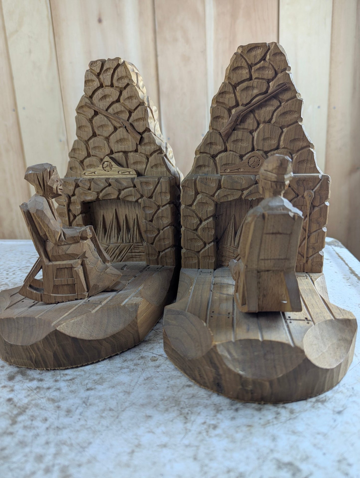 Pair of Hand-carved Quebec Folk Art Bookends - Signed