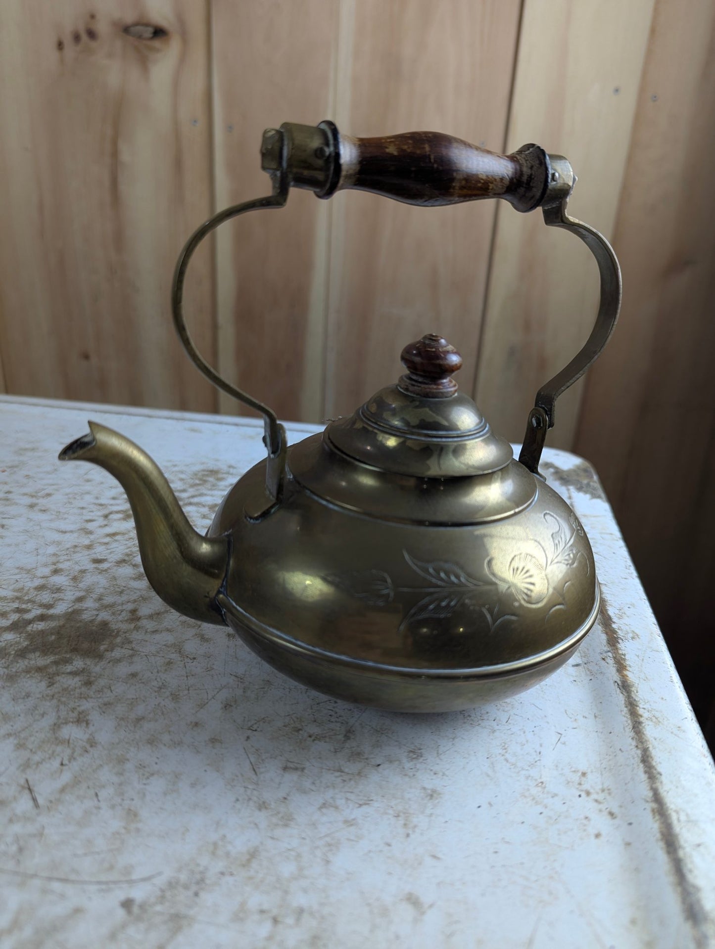 Vintage 4" Tall Indian Etched Brass Kettle