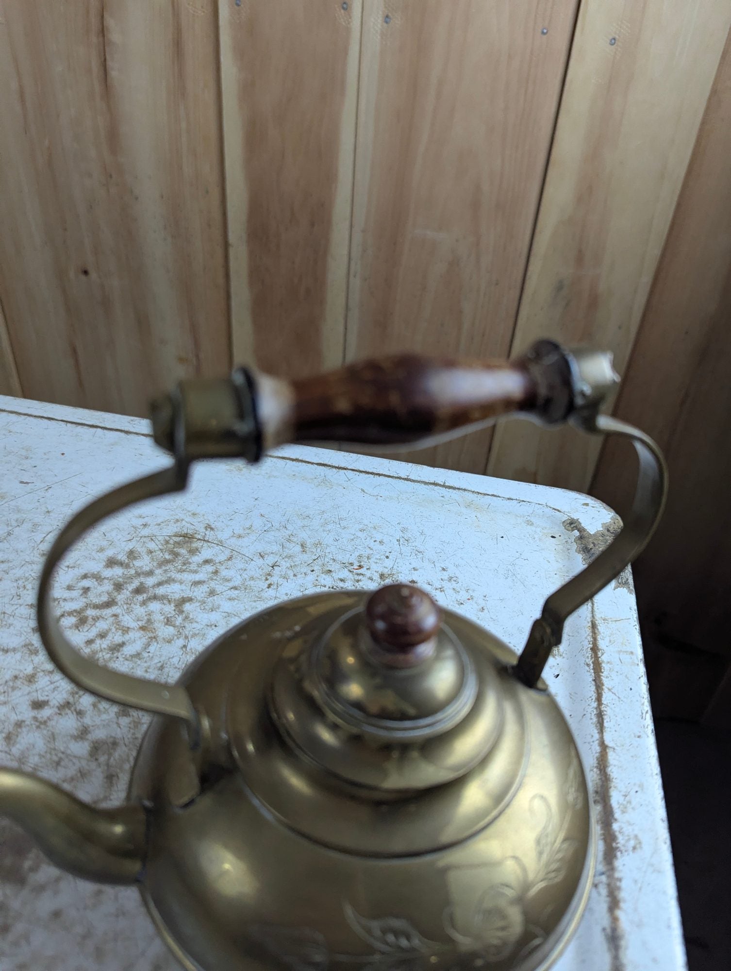 Vintage 4" Tall Indian Etched Brass Kettle