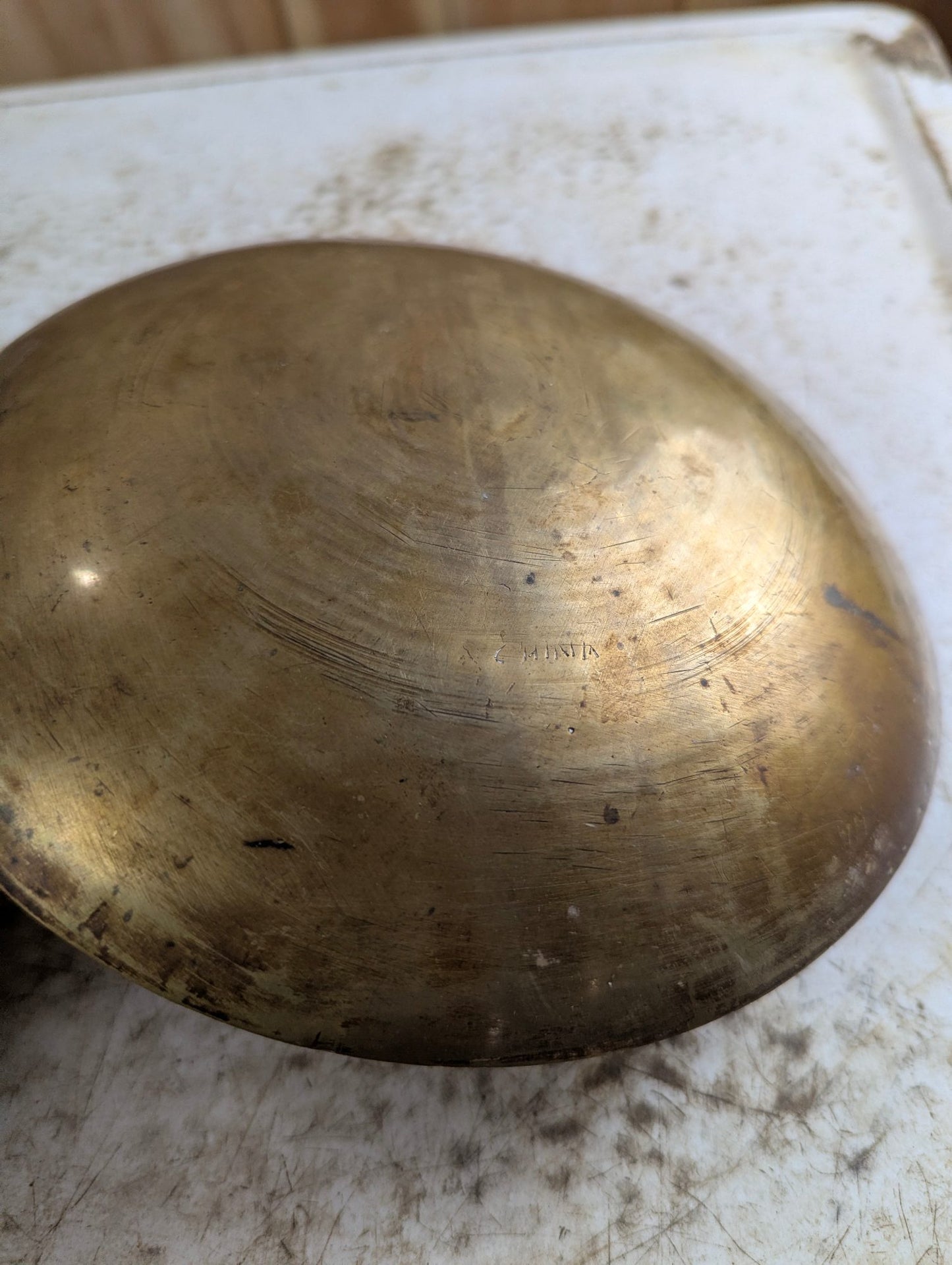 Vintage Chinese Etched Brass 8" Bowl with Dragon Design