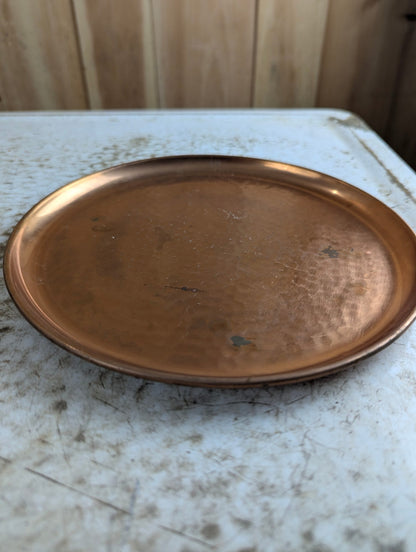 Vintage 8.25" Round Hammered Copper Tray