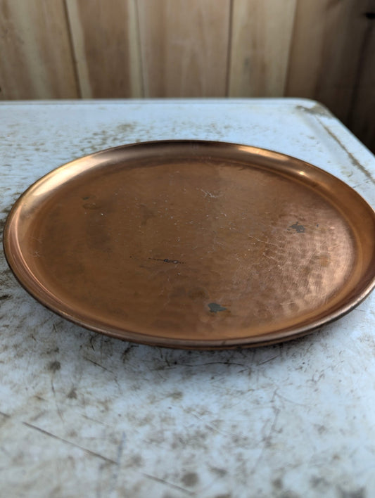 Vintage 8.25" Round Hammered Copper Tray