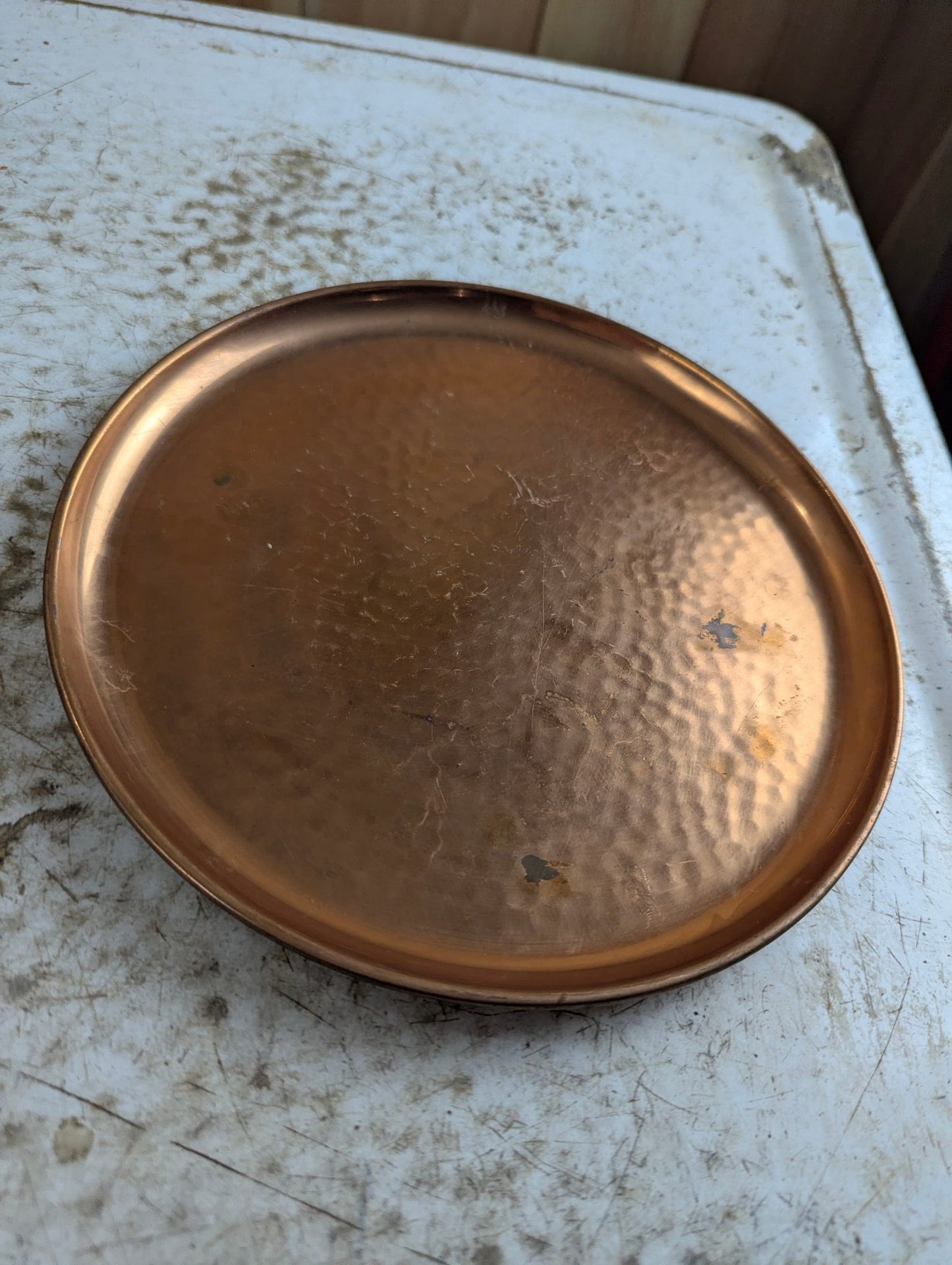 Vintage 8.25" Round Hammered Copper Tray