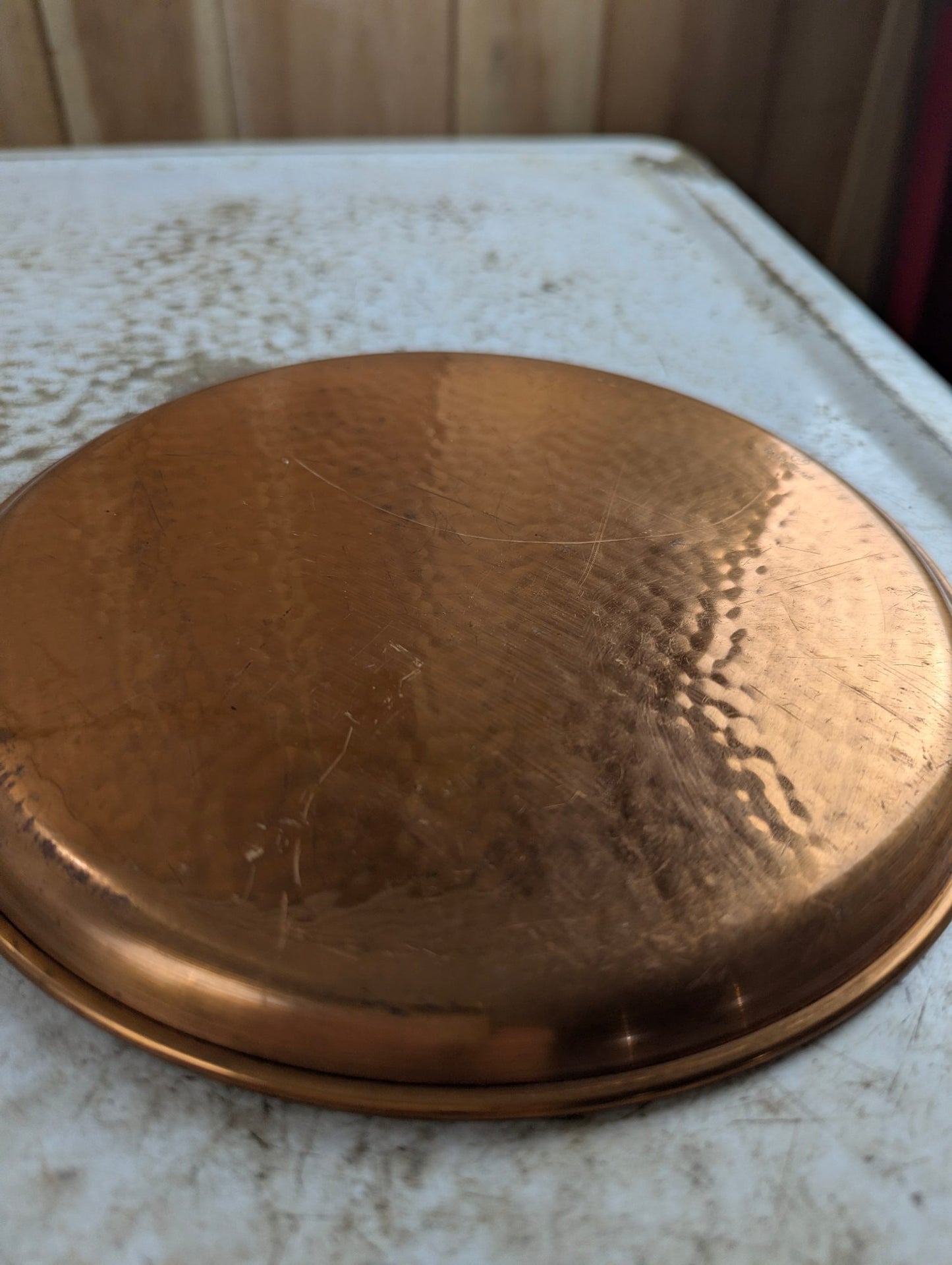 Vintage 8.25" Round Hammered Copper Tray