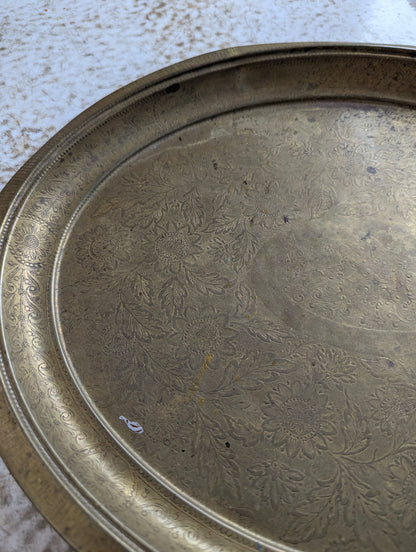 Vintage Etched Brass  16" x 13" Oval Serving Tray