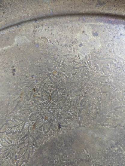 Vintage Etched Brass  16" x 13" Oval Serving Tray