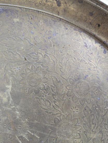 Vintage Etched Brass  16" x 13" Oval Serving Tray