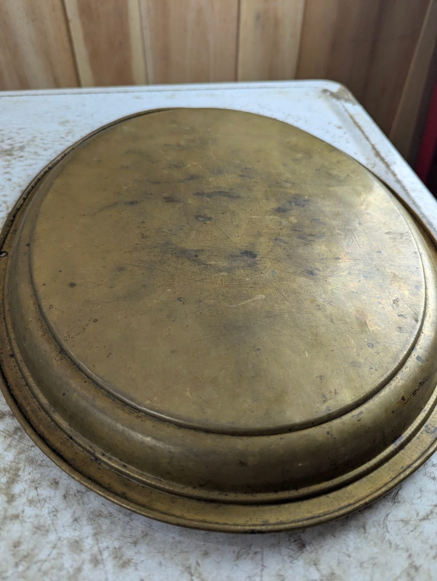 Vintage Etched Brass  16" x 13" Oval Serving Tray