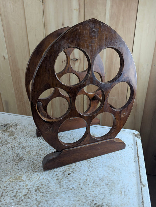 Vintage Wood Circular 7-Bottle Wine Rack