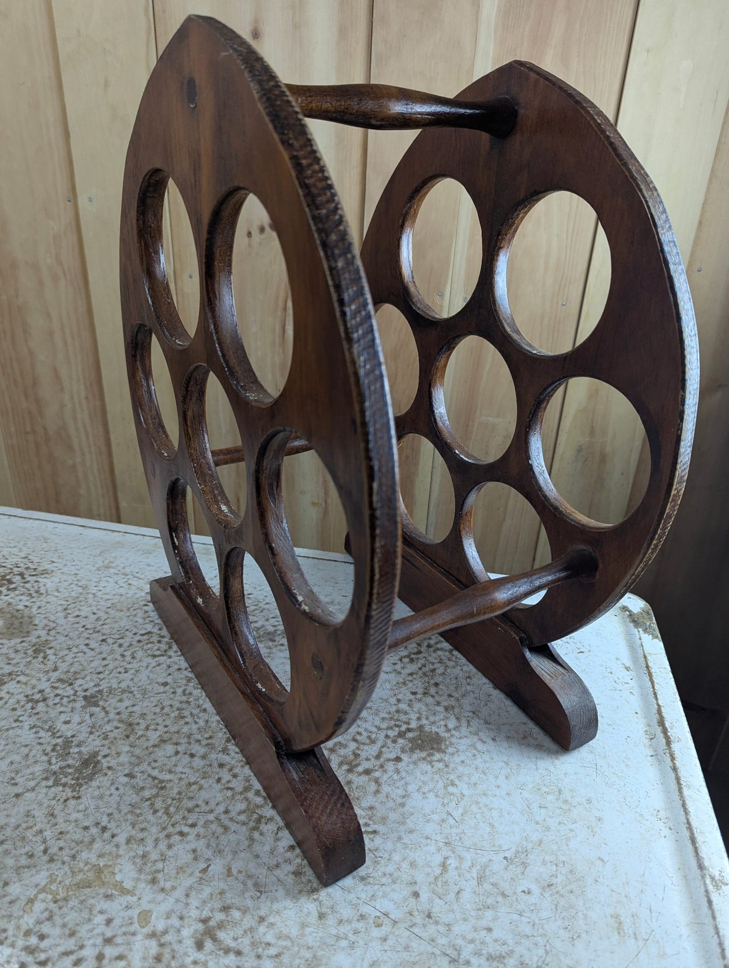 Vintage Wood Circular 7-Bottle Wine Rack