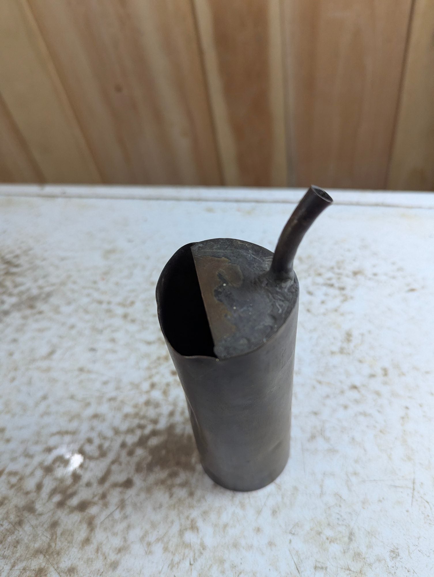 7" Tall Hand-made Primitive Copper Oil Can