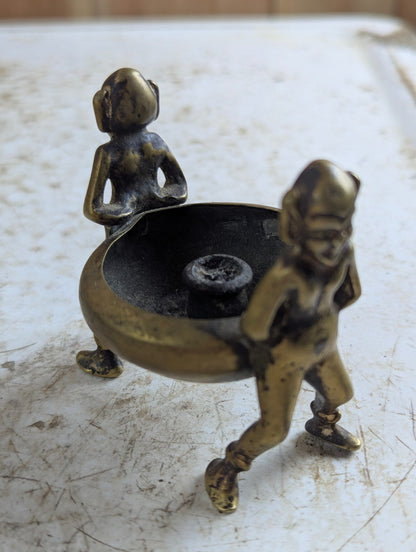 Vintage Brass Pixie Candle Holder with 3" Tall Figural Supports