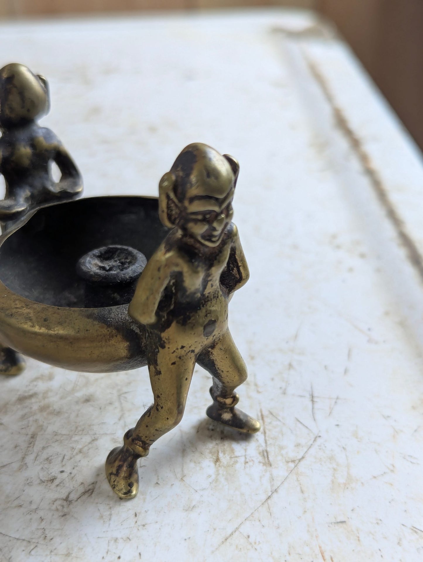 Vintage Brass Pixie Candle Holder with 3" Tall Figural Supports