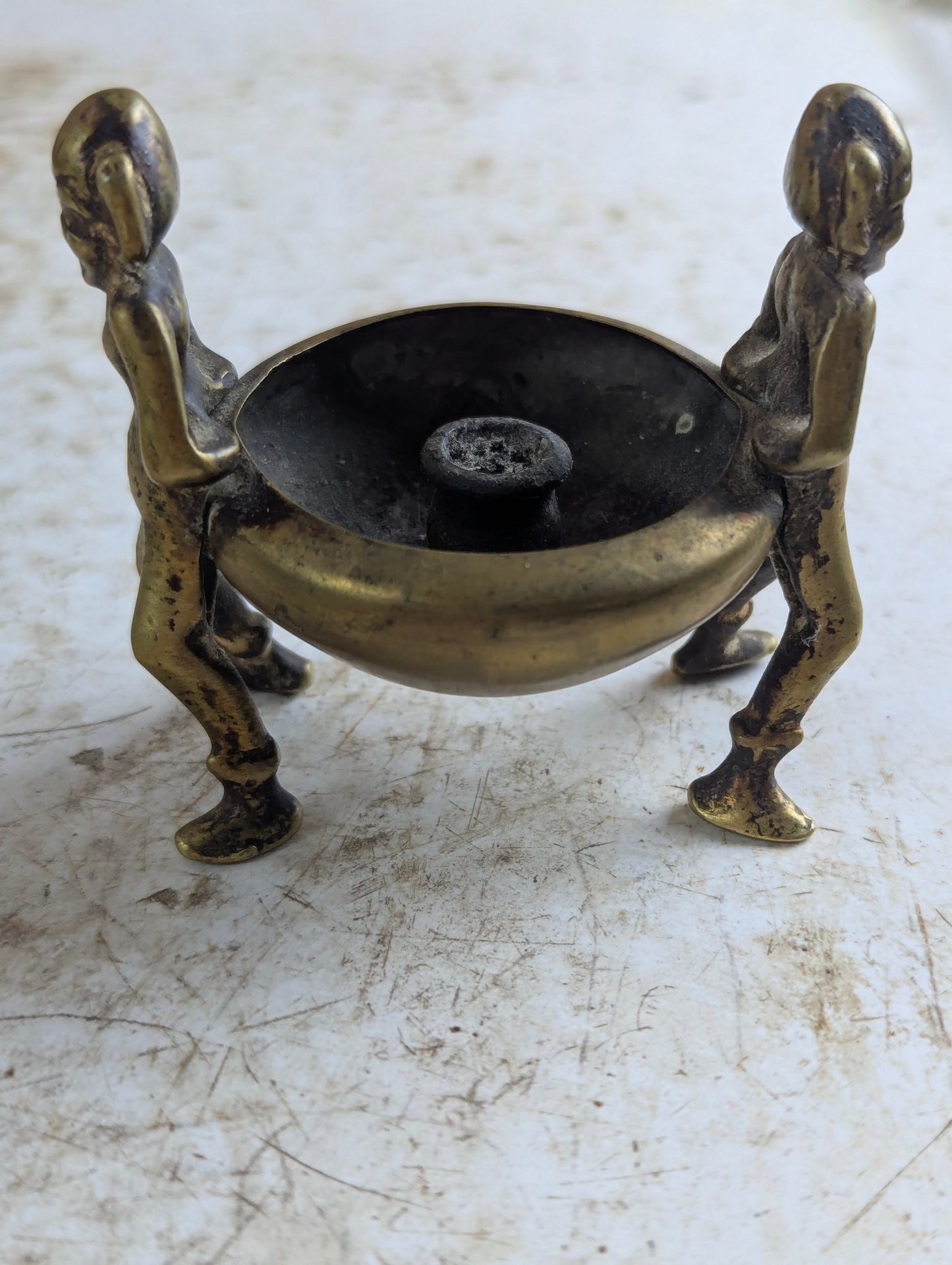 Vintage Brass Pixie Candle Holder with 3" Tall Figural Supports