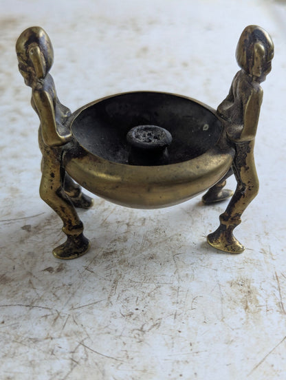Vintage Brass Pixie Candle Holder with 3" Tall Figural Supports