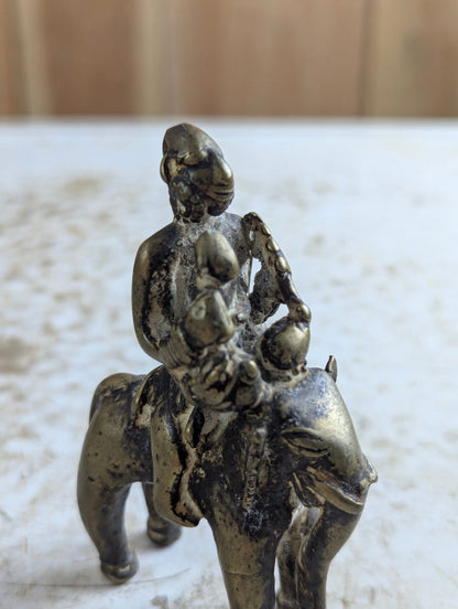 Small 4" Tall Indian Brass Folk Figurine of Elephant with Riders