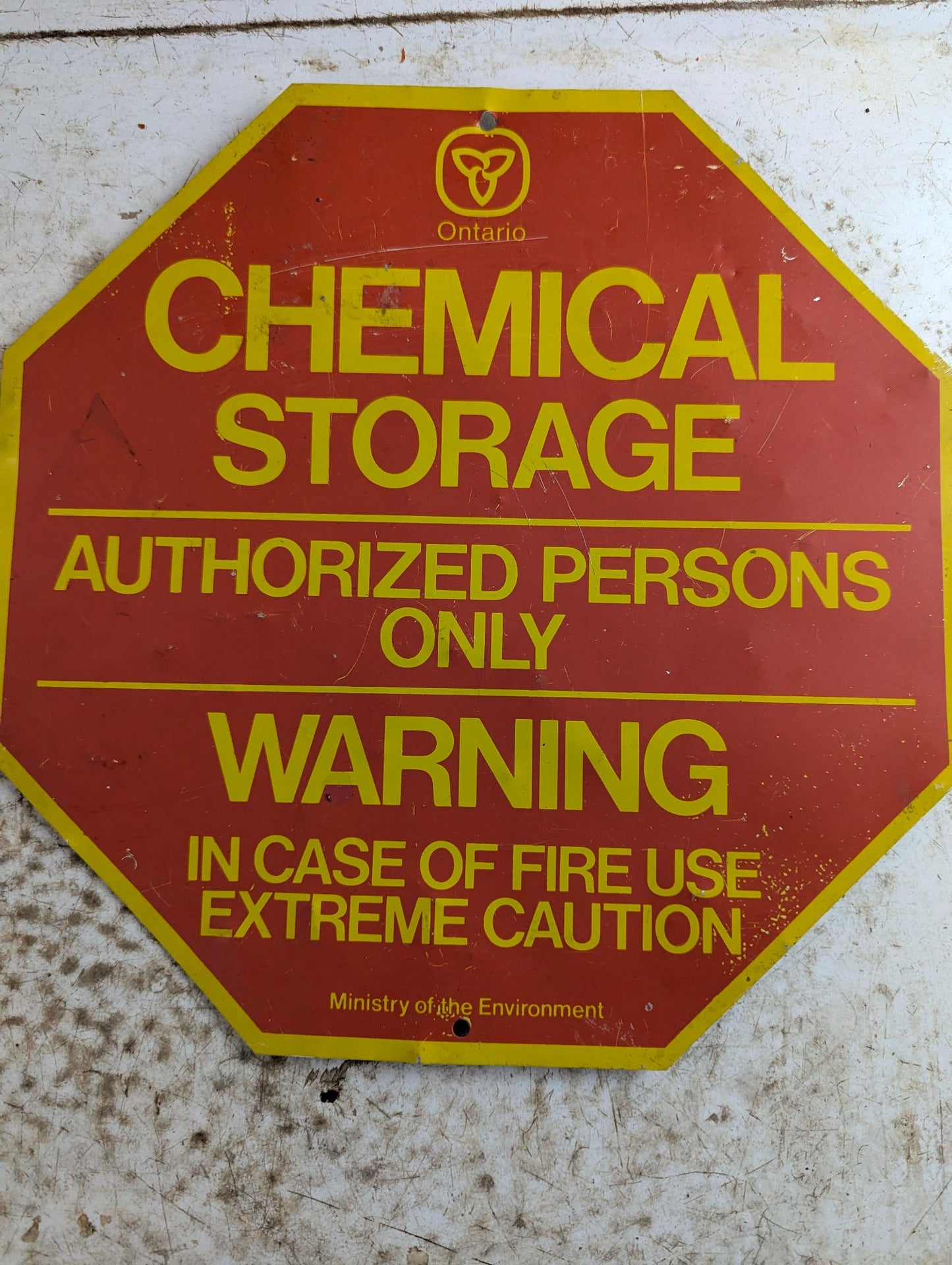 12" Ontario Ministry of the Environment Chemical Storage Sign