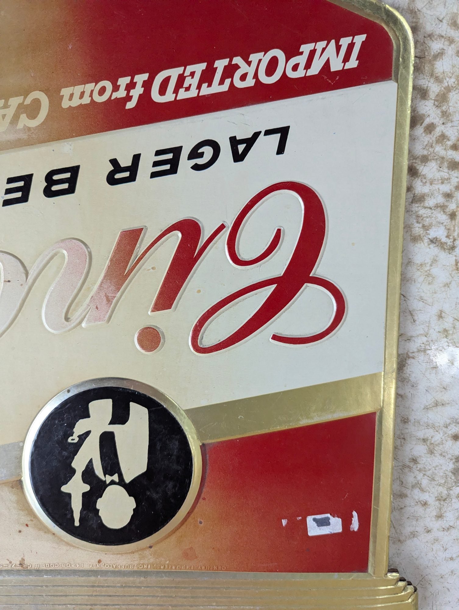 Vintage Cinci Lager Beer Embosograph Alcohol Advertising Sign 10" x 12"