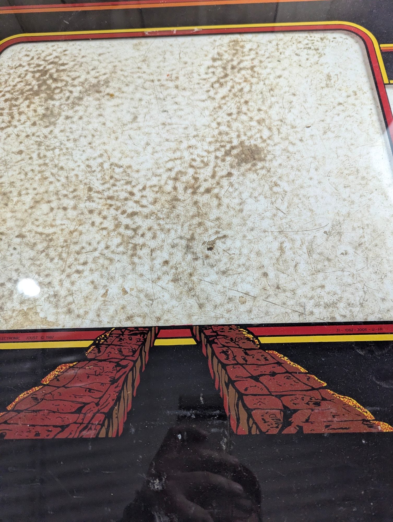 Original Williams Joust Arcade Machine Plexi Bezel 24.5" x 22" - Corner Damaged