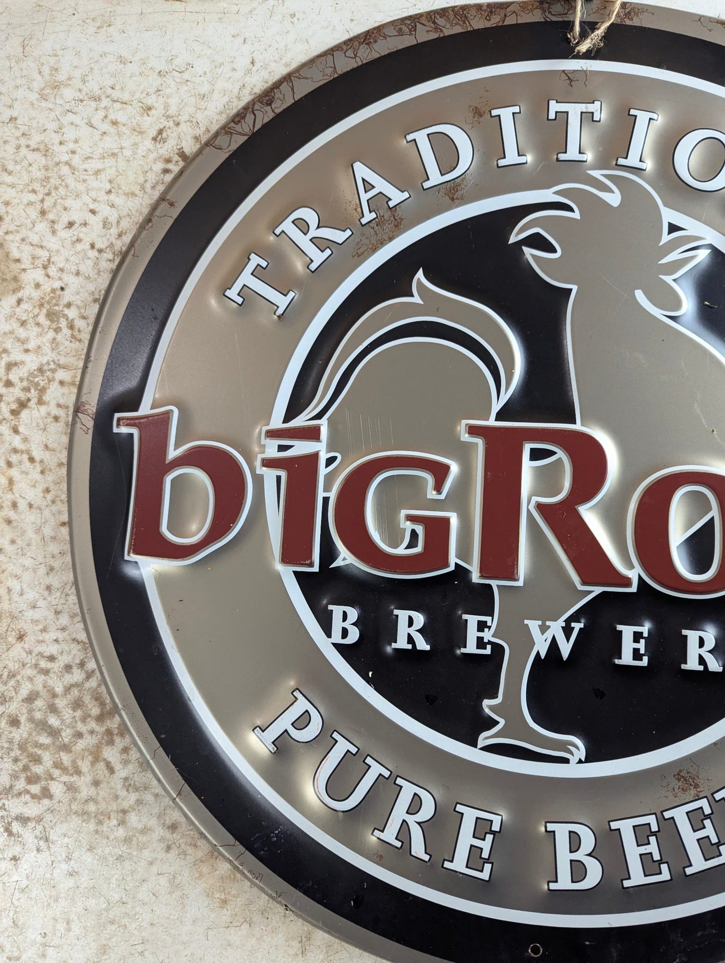 20.5" Round Embossed Metal Big Rock Brewery Beer Alcohol Advertising Sign