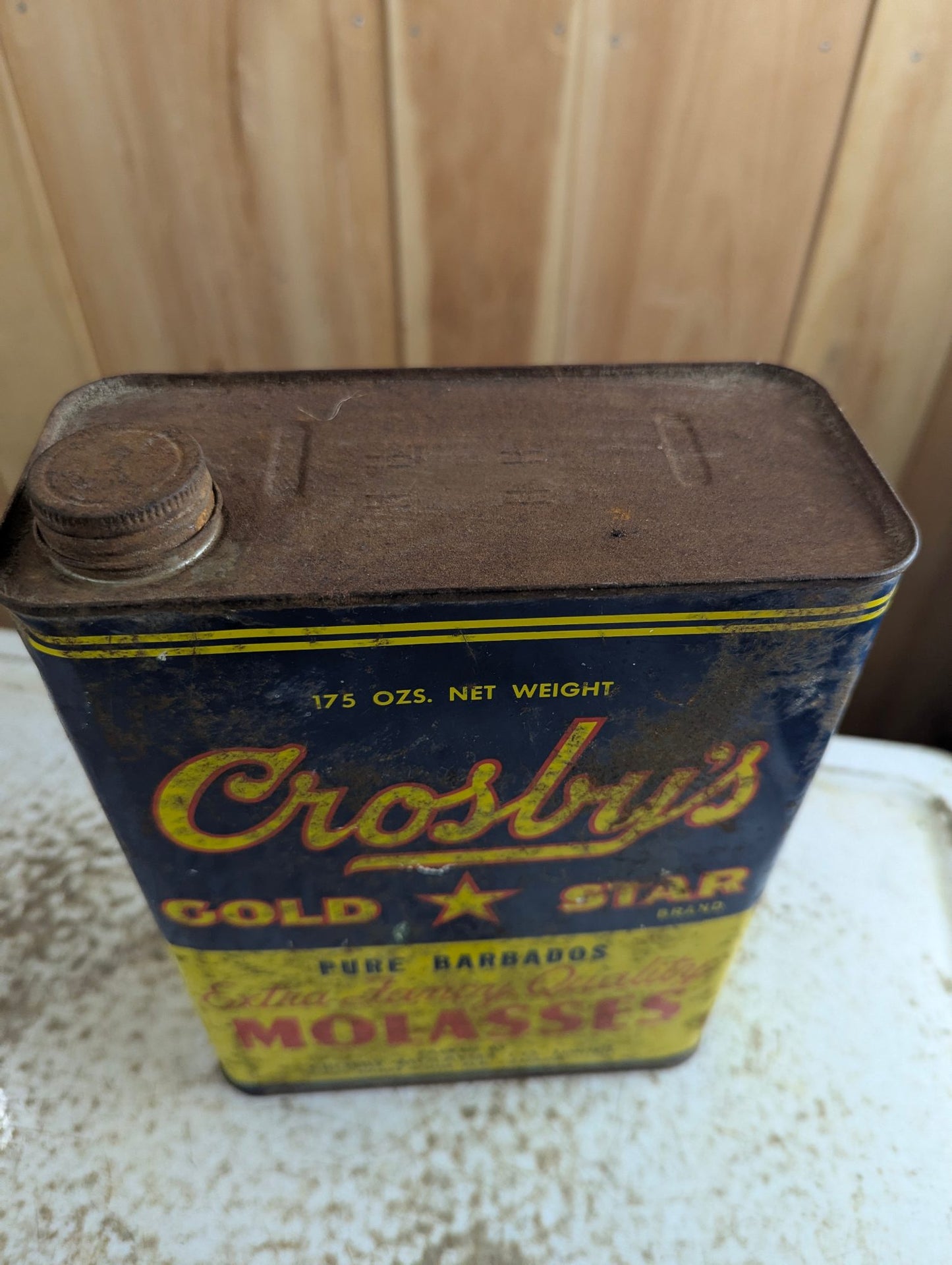 Vintage 175 Ounce Crosby's Gold Star Molasses Tin