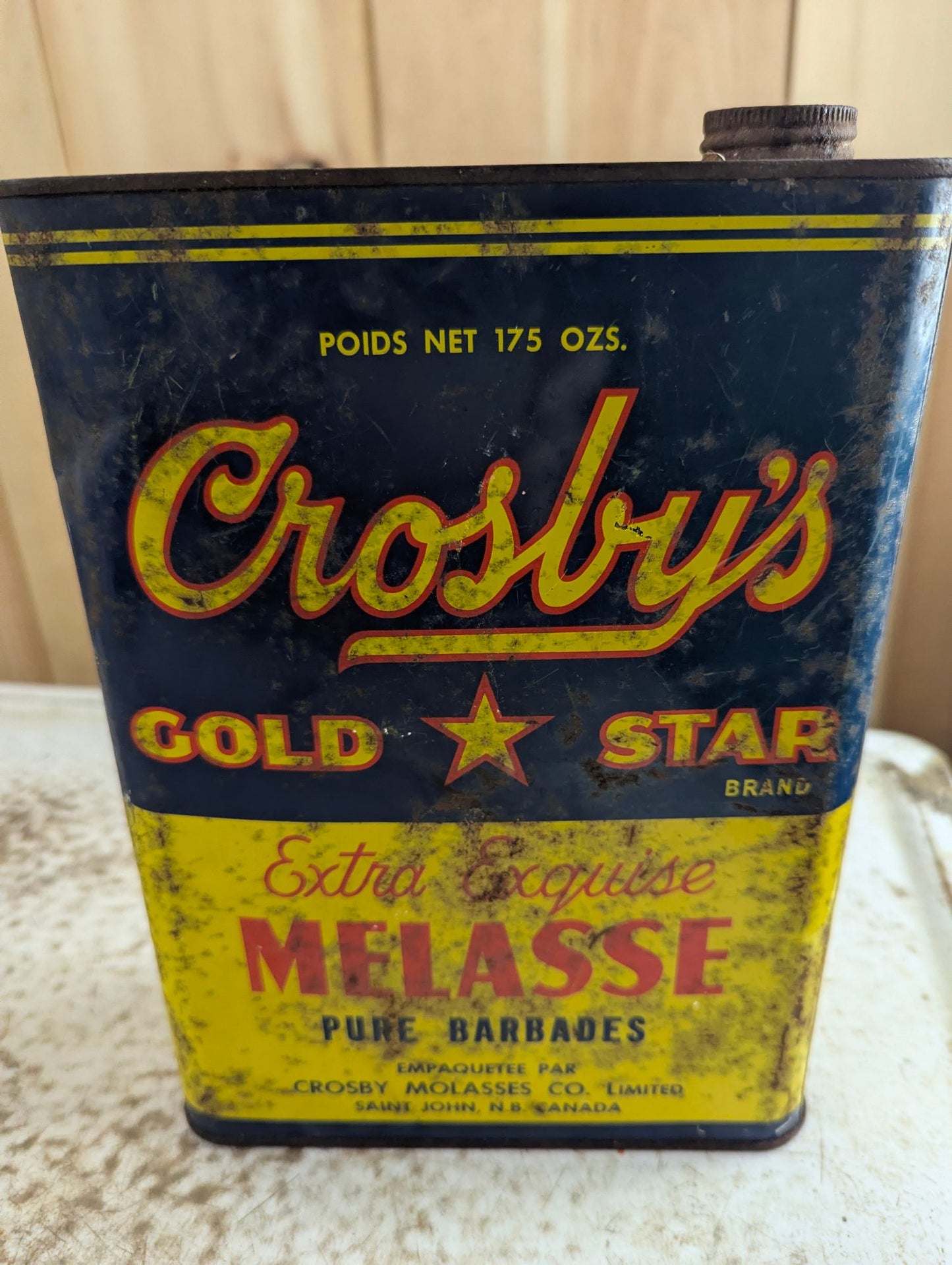 Vintage 175 Ounce Crosby's Gold Star Molasses Tin