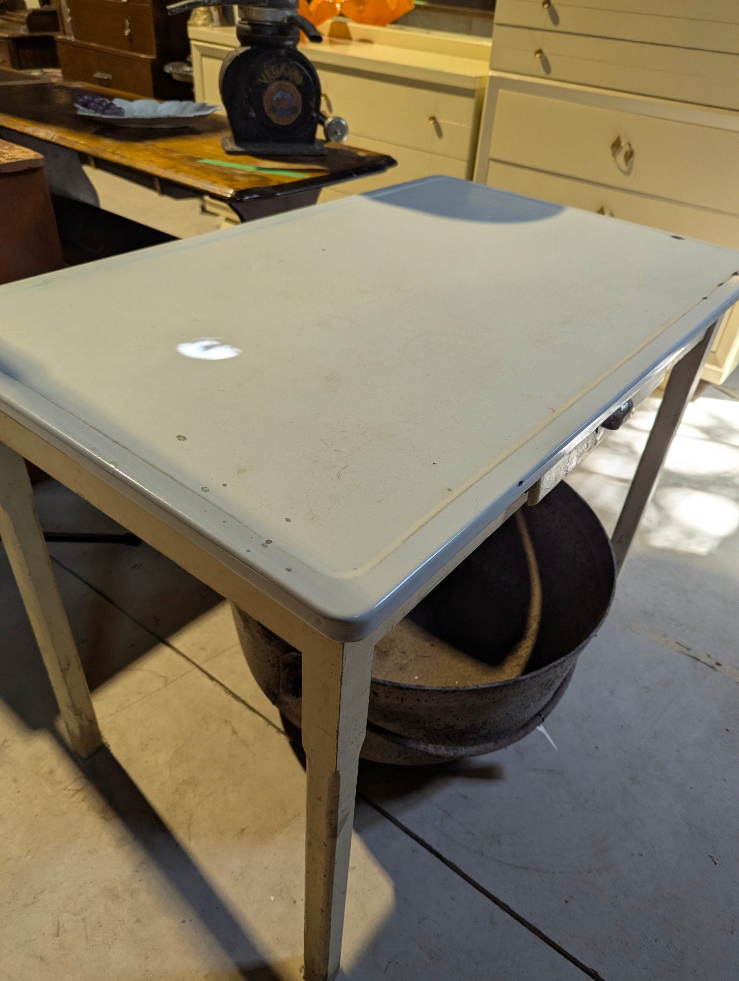 Vintage 40" x 25" Enamel Top Table