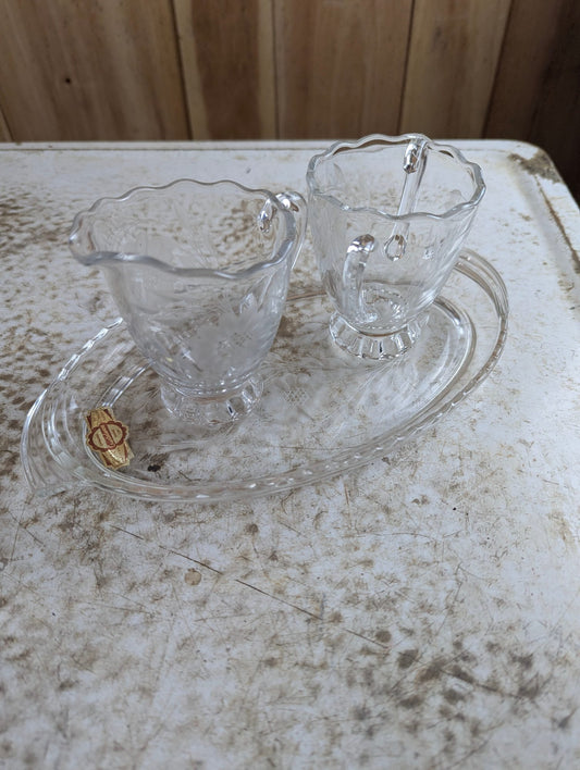 Vintage Hand-Cut Crystalware Creamer, Sugar, and Tray Set