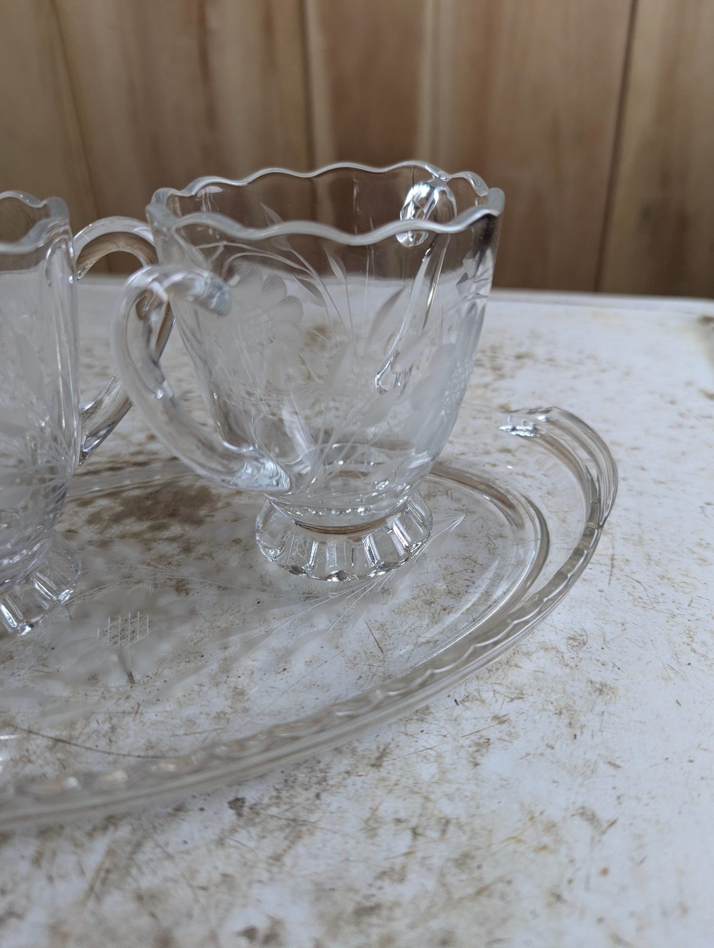 Vintage Hand-Cut Crystalware Creamer, Sugar, and Tray Set