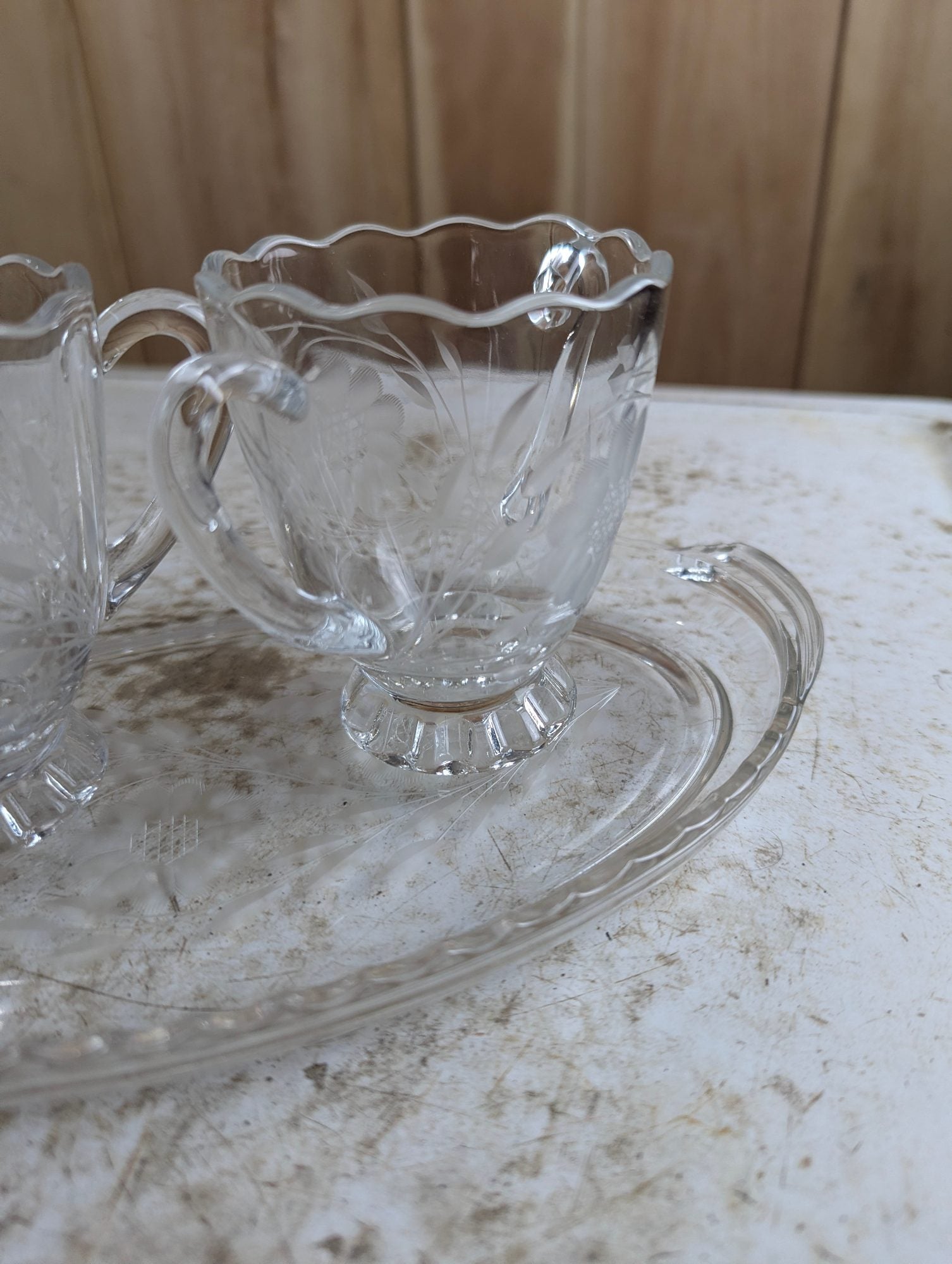 Vintage Hand-Cut Crystalware Creamer, Sugar, and Tray Set