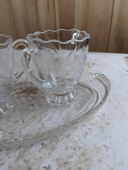 Vintage Hand-Cut Crystalware Creamer, Sugar, and Tray Set