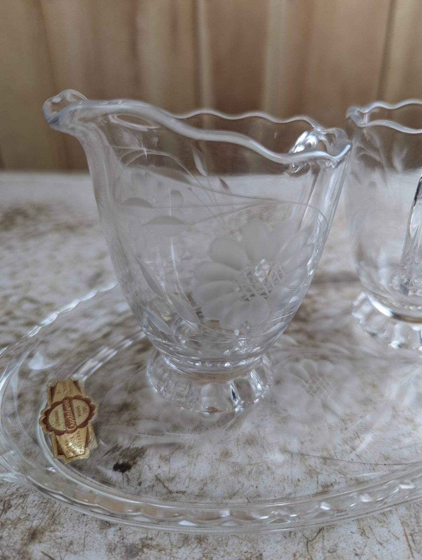 Vintage Hand-Cut Crystalware Creamer, Sugar, and Tray Set