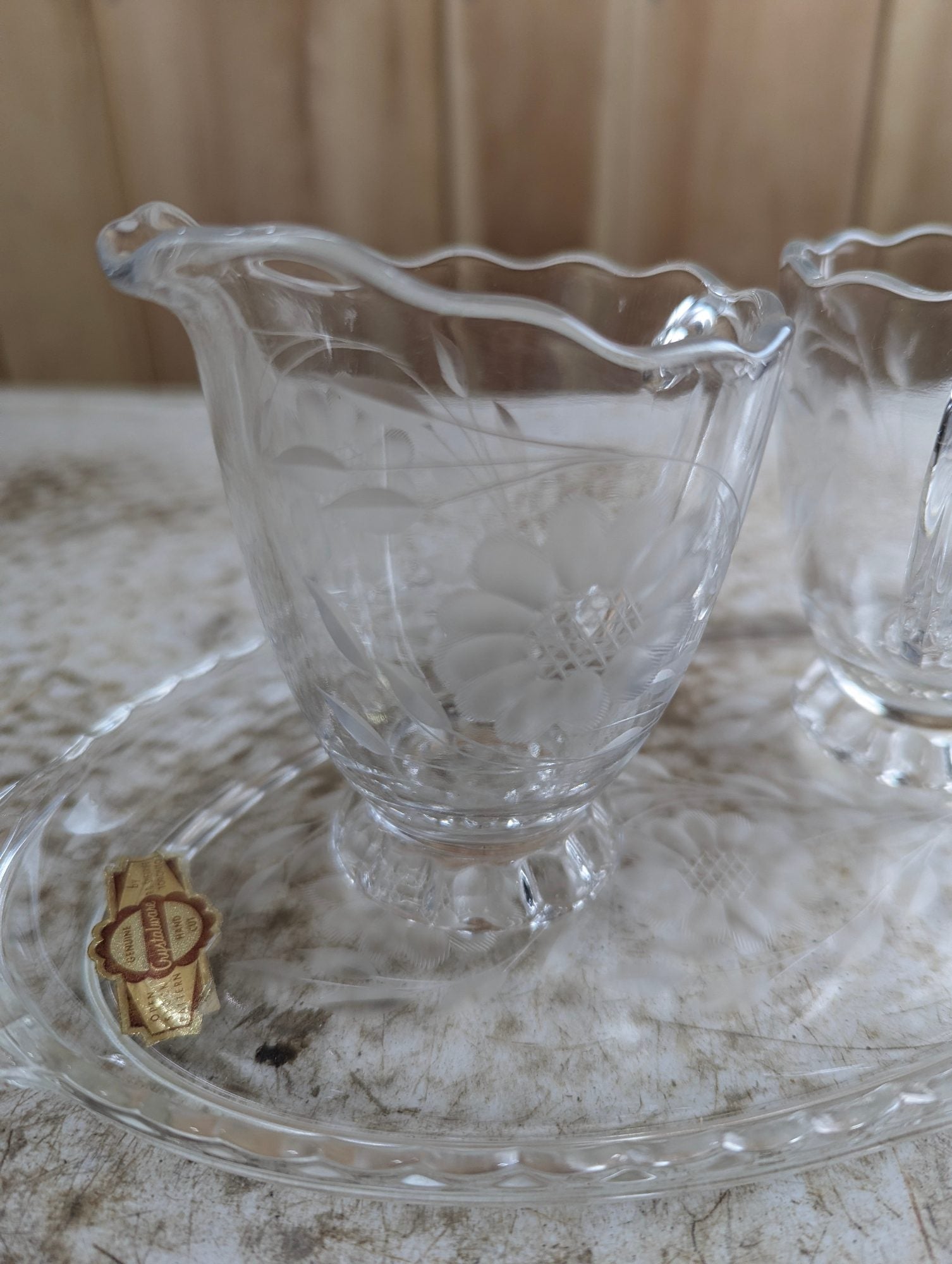 Vintage Hand-Cut Crystalware Creamer, Sugar, and Tray Set
