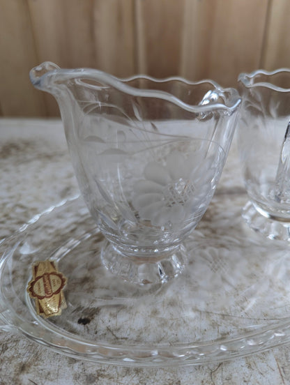 Vintage Hand-Cut Crystalware Creamer, Sugar, and Tray Set