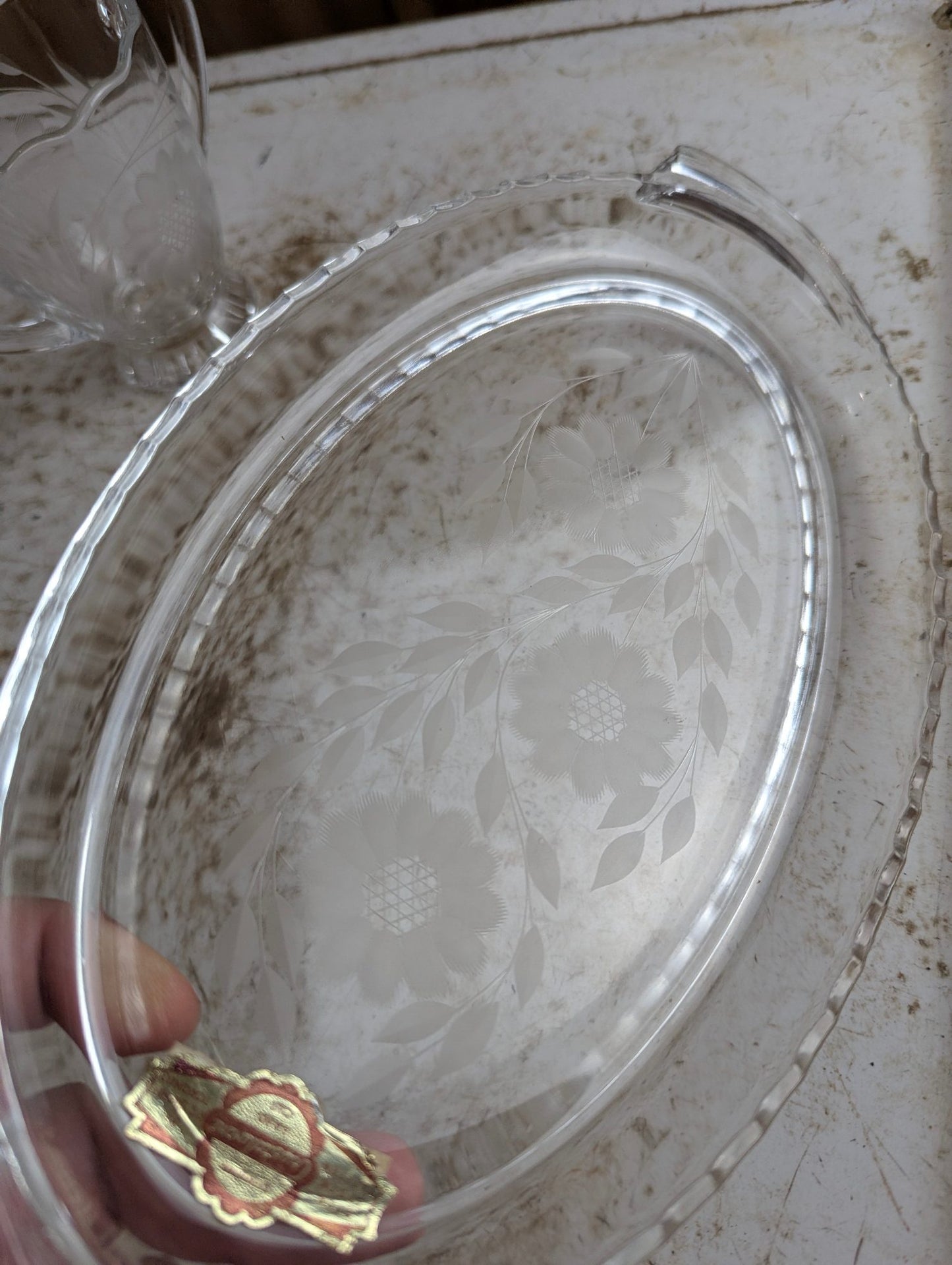 Vintage Hand-Cut Crystalware Creamer, Sugar, and Tray Set