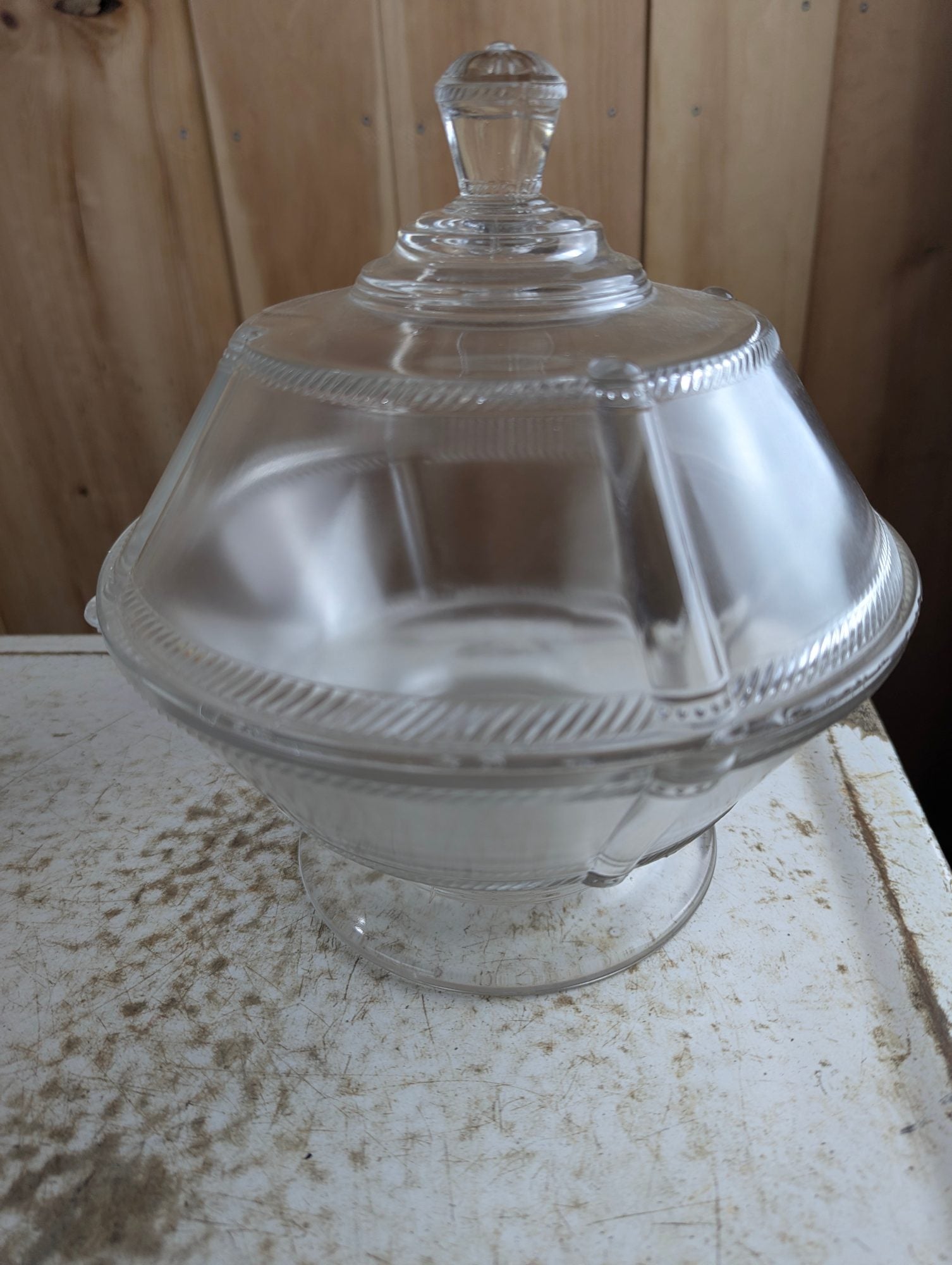 Vintage EAPG Rope Pattern Covered Pedestal Dish with Lid