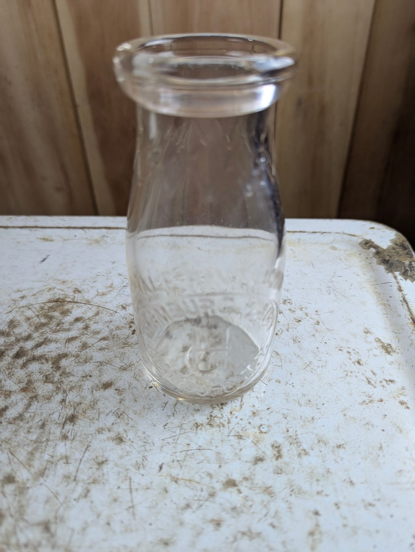 Vintage Hamburg Dairy NY Embossed Glass Half-Pint Milk Bottle