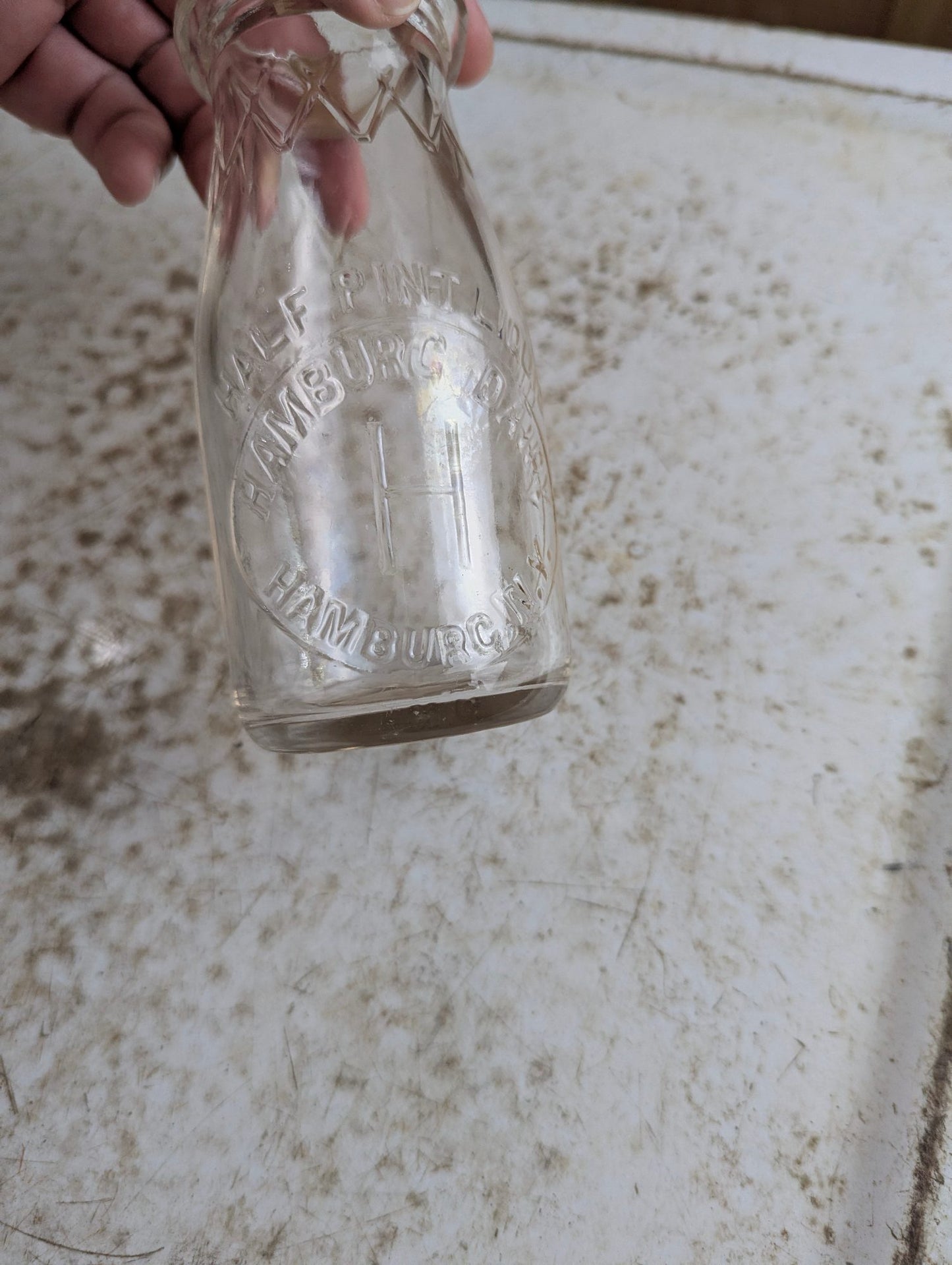 Vintage Hamburg Dairy NY Embossed Glass Half-Pint Milk Bottle