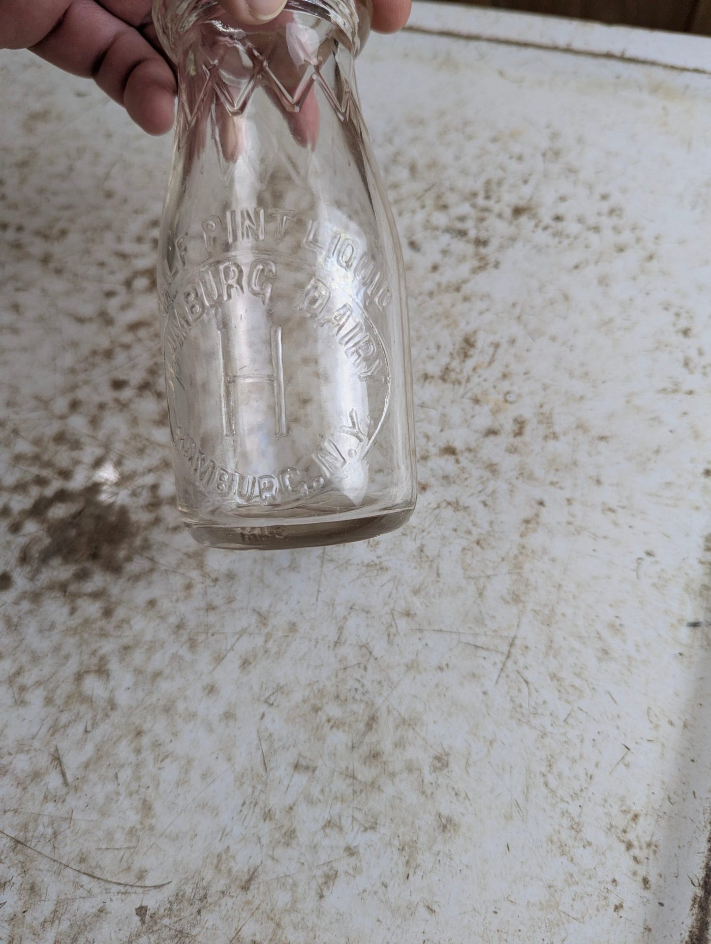 Vintage Hamburg Dairy NY Embossed Glass Half-Pint Milk Bottle