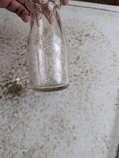 Vintage Hamburg Dairy NY Embossed Glass Half-Pint Milk Bottle