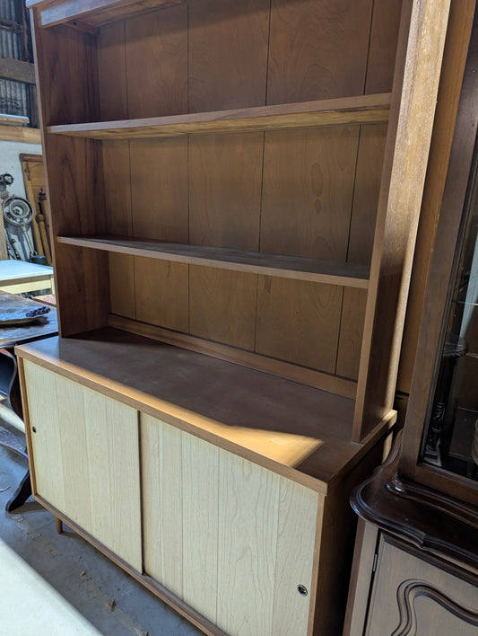 Mid-Century Modern Two-Piece Hutch and Credenza Breakfast Cabinet 48" x 16" x 74"H