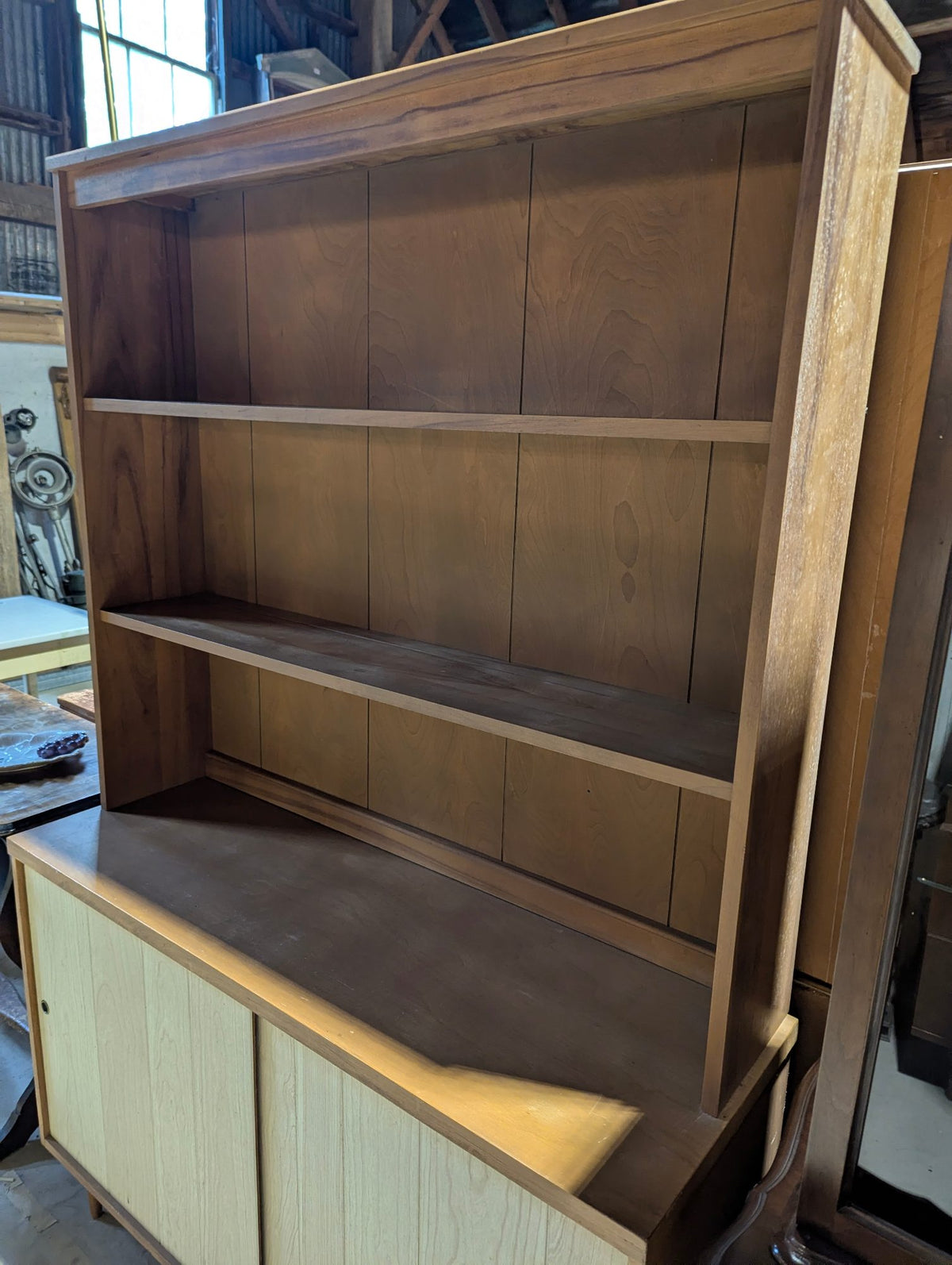 Mid-Century Modern Two-Piece Hutch and Credenza Breakfast Cabinet 48" x 16" x 74"H