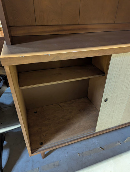 Mid-Century Modern Two-Piece Hutch and Credenza Breakfast Cabinet 48" x 16" x 74"H