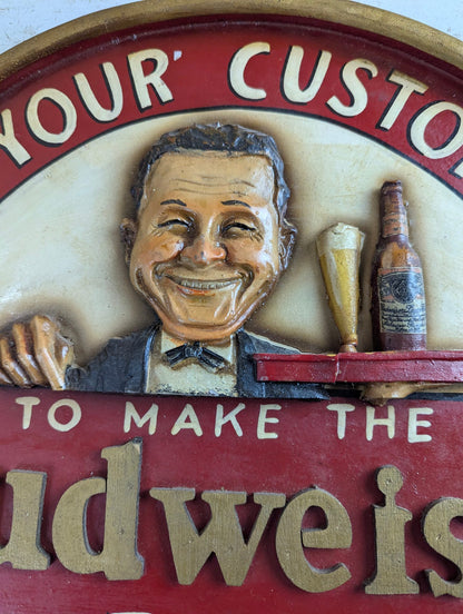 16" Hand-Painted Wood Budweiser "Ask Your Customers to Make the Busweiser Test" Beer Advertising Sign