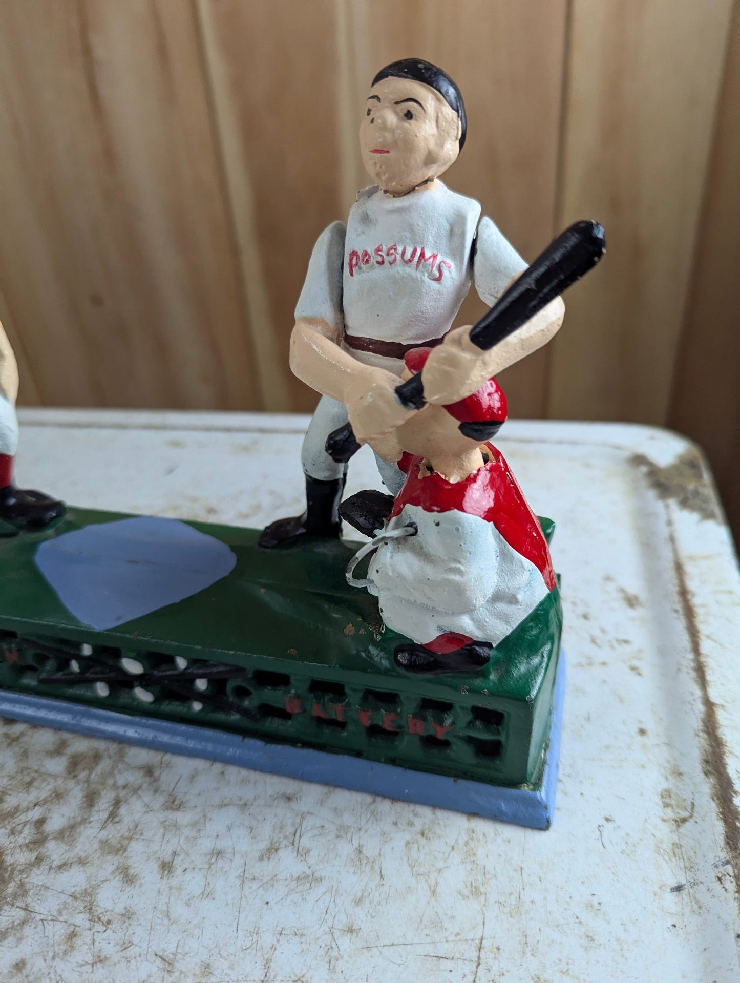 Vintage Style "Home Town Battery" Cast Iron Mechanical Baseball Coin Bank
