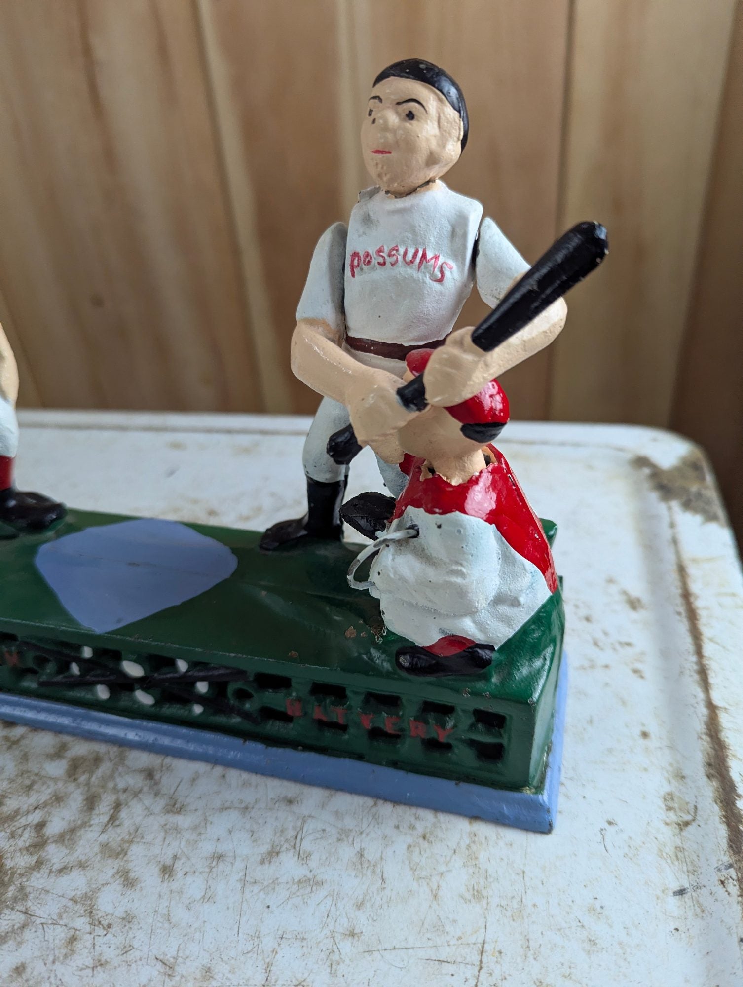 Vintage Style "Home Town Battery" Cast Iron Mechanical Baseball Coin Bank